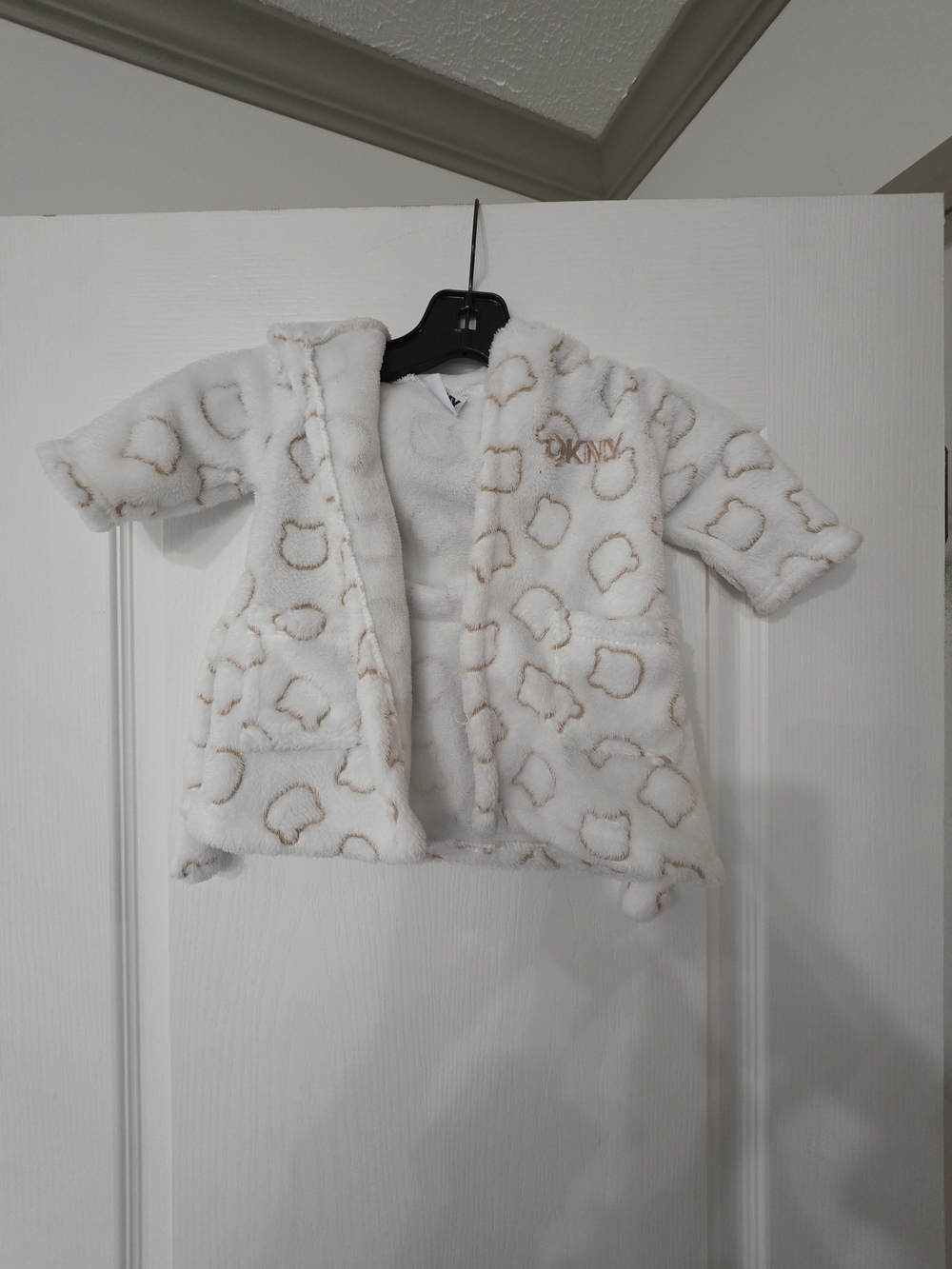 DKNY White Plush Baby Puffer Coat with Gold Accents
